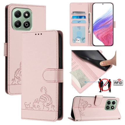 Cat Rat Embossed Pattern RFID Leather Phone Case with Lanyard, For Honor X6b, For Honor 200, For Honor 200 Pro, For Honor Magic6 Pro 5G Global