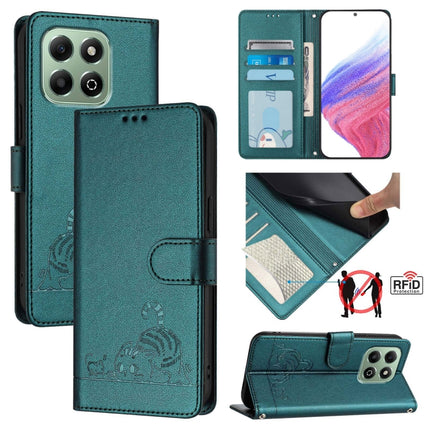 Cat Rat Embossed Pattern RFID Leather Phone Case with Lanyard, For Honor X6b, For Honor 200, For Honor 200 Pro, For Honor Magic6 Pro 5G Global