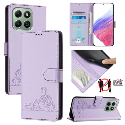 Cat Rat Embossed Pattern RFID Leather Phone Case with Lanyard, For Honor X6b, For Honor 200, For Honor 200 Pro, For Honor Magic6 Pro 5G Global