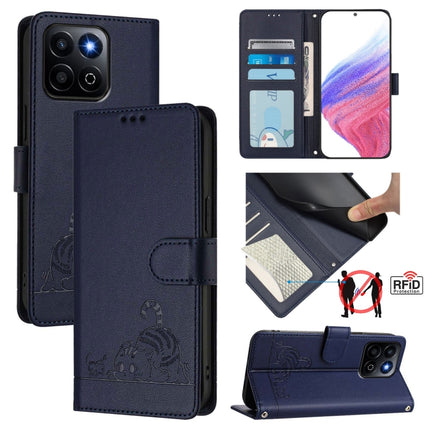Cat Rat Embossed Pattern RFID Leather Phone Case with Lanyard, For Honor X8c 4G Global, For Honor X9c Smart 5G Global, For Honor X9c 5G Global, For Honor 200 Smart 5G Global