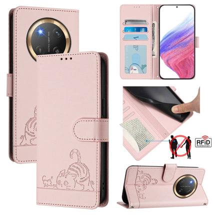 Cat Rat Embossed Pattern RFID Leather Phone Case with Lanyard, For Honor X8c 4G Global, For Honor X9c Smart 5G Global, For Honor X9c 5G Global, For Honor 200 Smart 5G Global