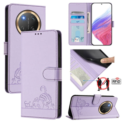 Cat Rat Embossed Pattern RFID Leather Phone Case with Lanyard, For Honor X8c 4G Global, For Honor X9c Smart 5G Global, For Honor X9c 5G Global, For Honor 200 Smart 5G Global