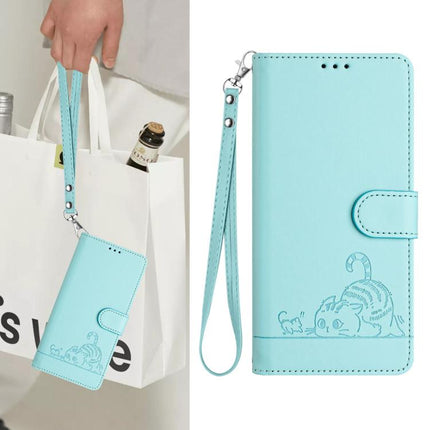 Cat Rat Embossed Pattern RFID Leather Phone Case with Lanyard, For Honor X8c 4G Global, For Honor X9c Smart 5G Global, For Honor X9c 5G Global, For Honor 200 Smart 5G Global