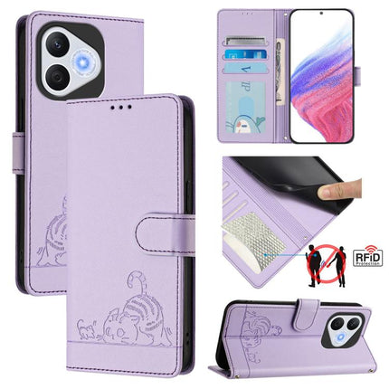 Cat Rat Embossed Pattern RFID Leather Phone Case with Lanyard, For Honor 400 Pro 5G 160.8mm Global, For Honor Power 5G, For Honor Play 60 5G, For Honor 400 Lite Global