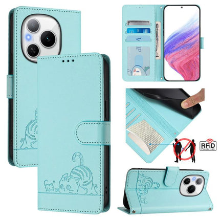 Cat Rat Embossed Pattern RFID Leather Phone Case with Lanyard, For Honor 400 Pro 5G 160.8mm Global, For Honor Power 5G, For Honor Play 60 5G, For Honor 400 Lite Global