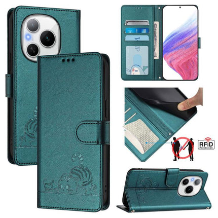 Cat Rat Embossed Pattern RFID Leather Phone Case with Lanyard, For Honor 400 Pro 5G 160.8mm Global, For Honor Power 5G, For Honor Play 60 5G, For Honor 400 Lite Global