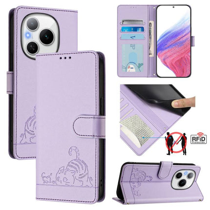 Cat Rat Embossed Pattern RFID Leather Phone Case with Lanyard, For Honor 400 Pro 5G 160.8mm Global, For Honor Power 5G, For Honor Play 60 5G, For Honor 400 Lite Global