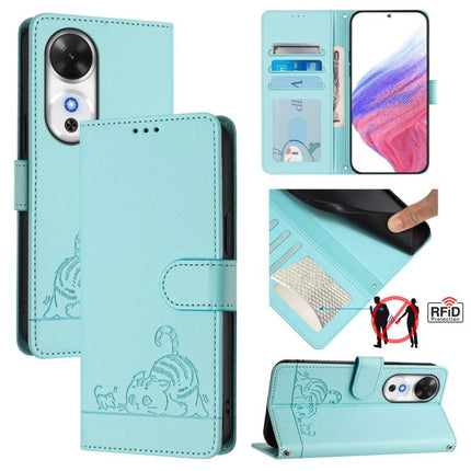 Cat Rat Embossed Pattern RFID Leather Phone Case with Lanyard, For Honor 400 Pro 5G 160.8mm Global, For Honor Power 5G, For Honor Play 60 5G, For Honor 400 Lite Global