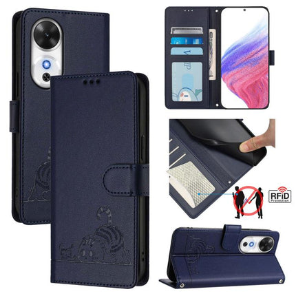 Cat Rat Embossed Pattern RFID Leather Phone Case with Lanyard, For Honor 400 Pro 5G 160.8mm Global, For Honor Power 5G, For Honor Play 60 5G, For Honor 400 Lite Global