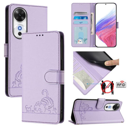 Cat Rat Embossed Pattern RFID Leather Phone Case with Lanyard, For Honor 400 Pro 5G 160.8mm Global, For Honor Power 5G, For Honor Play 60 5G, For Honor 400 Lite Global