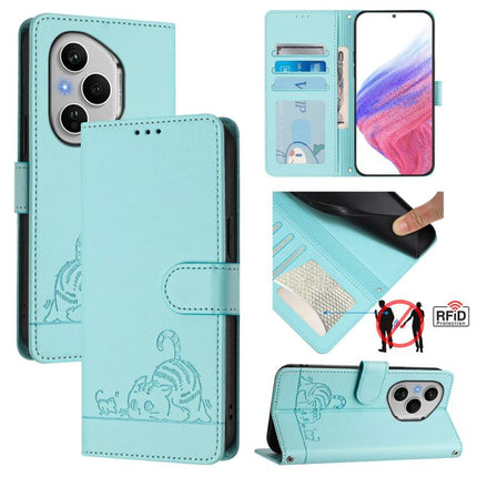 Cat Rat Embossed Pattern RFID Leather Phone Case with Lanyard, For Honor 400 Pro 5G 160.8mm Global, For Honor Power 5G, For Honor Play 60 5G, For Honor 400 Lite Global