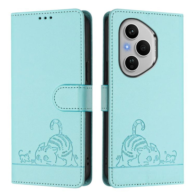 Cat Rat Embossed Pattern RFID Leather Phone Case with Lanyard, For Honor 400 Pro 5G 160.8mm Global, For Honor Power 5G, For Honor Play 60 5G, For Honor 400 Lite Global