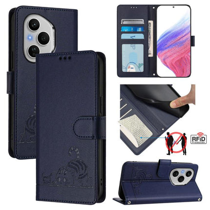 Cat Rat Embossed Pattern RFID Leather Phone Case with Lanyard, For Honor 400 Pro 5G 160.8mm Global, For Honor Power 5G, For Honor Play 60 5G, For Honor 400 Lite Global