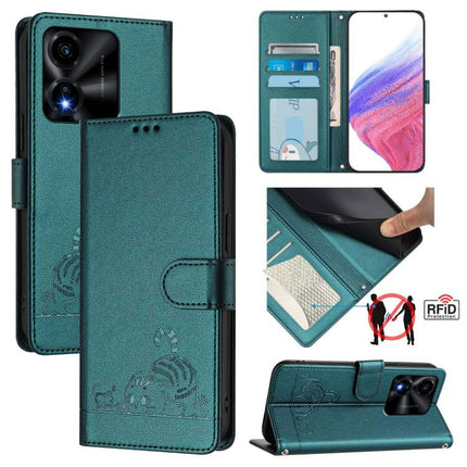 Cat Rat Embossed Pattern RFID Leather Phone Case with Lanyard, For Honor Magic8, For Honor Play 70 Plus, For Honor X5c Plus, For Honor X6c 4G