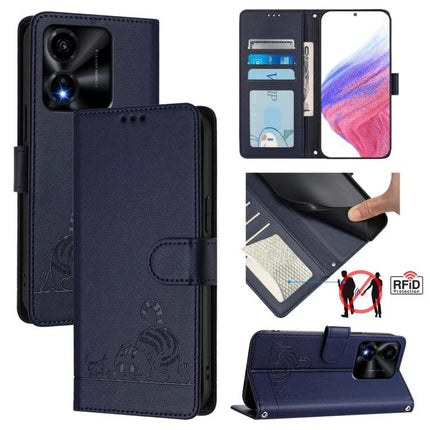 Cat Rat Embossed Pattern RFID Leather Phone Case with Lanyard, For Honor Magic8, For Honor Play 70 Plus, For Honor X5c Plus, For Honor X6c 4G