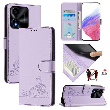 Cat Rat Embossed Pattern RFID Leather Phone Case with Lanyard, For Honor Magic8, For Honor Play 70 Plus, For Honor X5c Plus, For Honor X6c 4G