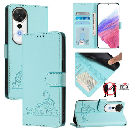 Cat Rat Embossed Pattern RFID Leather Phone Case with Lanyard, For Honor Magic8, For Honor Play 70 Plus, For Honor X5c Plus, For Honor X6c 4G