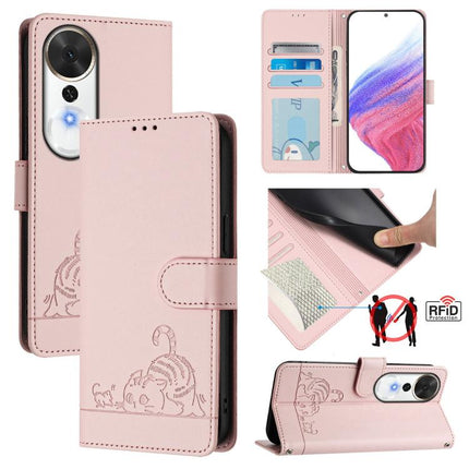 Cat Rat Embossed Pattern RFID Leather Phone Case with Lanyard, For Honor Magic8, For Honor Play 70 Plus, For Honor X5c Plus, For Honor X6c 4G