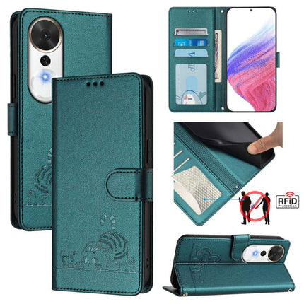 Cat Rat Embossed Pattern RFID Leather Phone Case with Lanyard, For Honor Magic8, For Honor Play 70 Plus, For Honor X5c Plus, For Honor X6c 4G