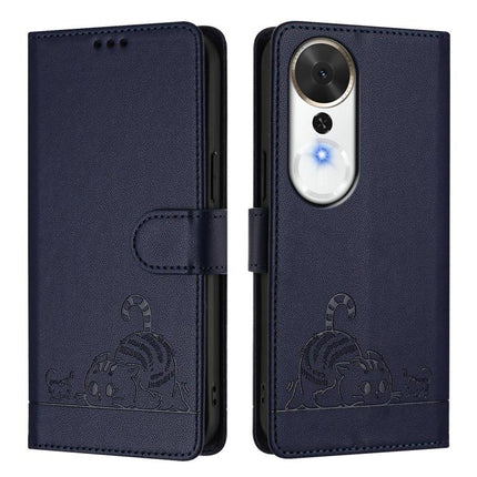 Cat Rat Embossed Pattern RFID Leather Phone Case with Lanyard, For Honor Magic8, For Honor Play 70 Plus, For Honor X5c Plus, For Honor X6c 4G
