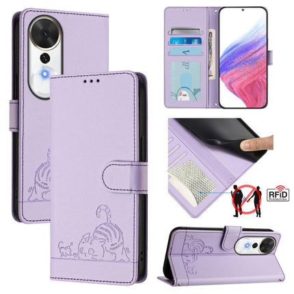 Cat Rat Embossed Pattern RFID Leather Phone Case with Lanyard, For Honor Magic8, For Honor Play 70 Plus, For Honor X5c Plus, For Honor X6c 4G