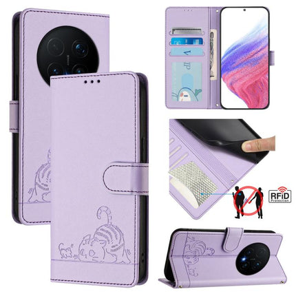 Cat Rat Embossed Pattern RFID Leather Phone Case with Lanyard, For Honor 600 Lite Global, For Honor Magic8 Pro Air 5G, For Honor X8d 4G, For Honor Magic8 Pro
