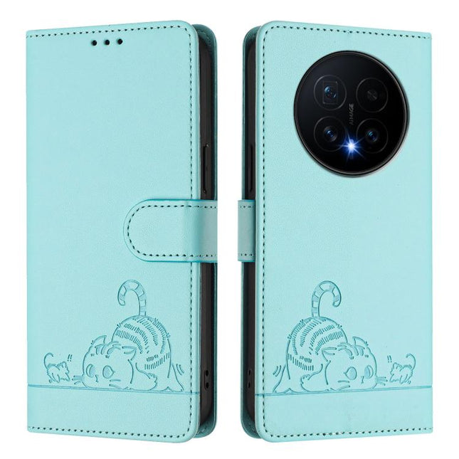 Cat Rat Embossed Pattern RFID Leather Phone Case with Lanyard, For Honor Magic8, For Honor Play 70 Plus, For Honor X5c Plus, For Honor X6c 4G