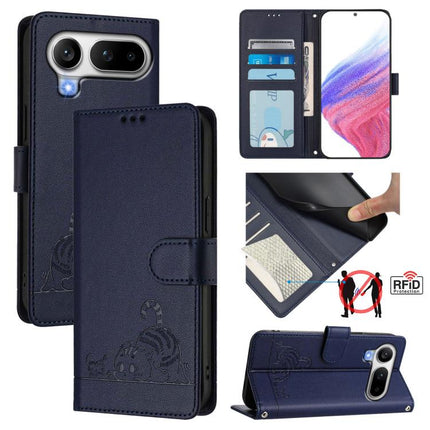 Cat Rat Embossed Pattern RFID Leather Phone Case with Lanyard, For Honor 600 Lite Global, For Honor Magic8 Pro Air 5G, For Honor X8d 4G, For Honor Magic8 Pro