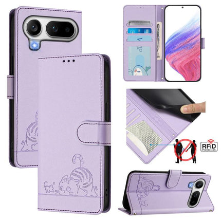 Cat Rat Embossed Pattern RFID Leather Phone Case with Lanyard, For Honor 600 Lite Global, For Honor Magic8 Pro Air 5G, For Honor X8d 4G, For Honor Magic8 Pro