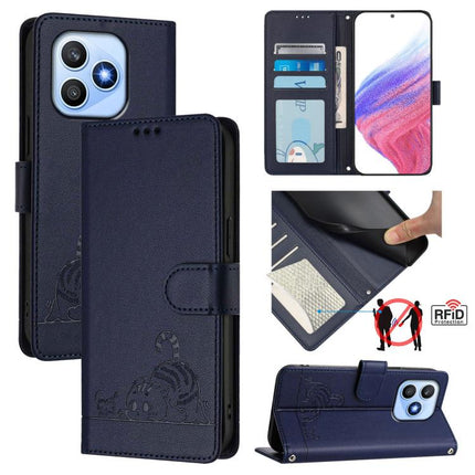 Cat Rat Embossed Pattern RFID Leather Phone Case with Lanyard, For Honor 600 Lite Global, For Honor Magic8 Pro Air 5G, For Honor X8d 4G, For Honor Magic8 Pro