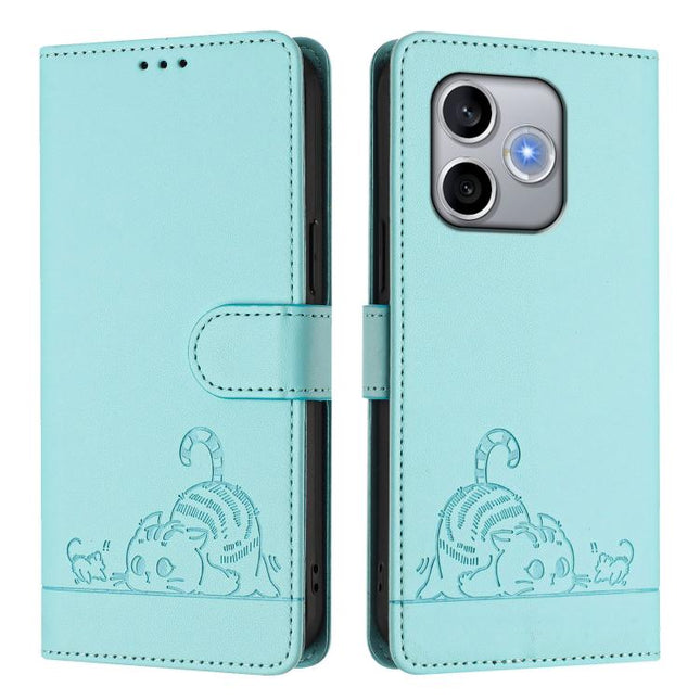 Cat Rat Embossed Pattern RFID Leather Phone Case with Lanyard, For Honor 600 Lite Global, For Honor Magic8 Pro Air 5G, For Honor X8d 4G, For Honor Magic8 Pro