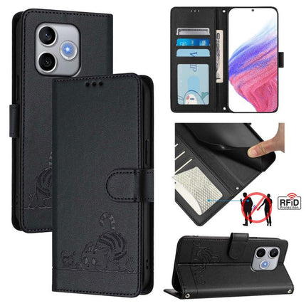 Cat Rat Embossed Pattern RFID Leather Phone Case with Lanyard, For Honor 600 Lite Global, For Honor Magic8 Pro Air 5G, For Honor X8d 4G, For Honor Magic8 Pro