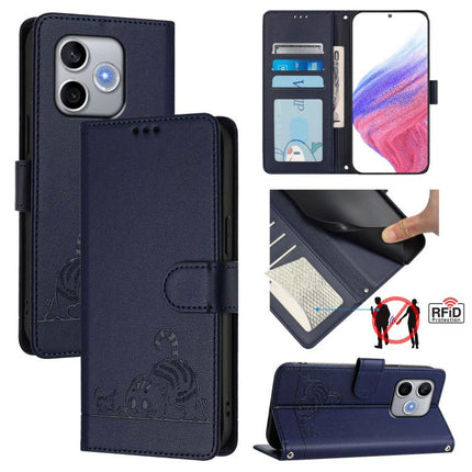Cat Rat Embossed Pattern RFID Leather Phone Case with Lanyard, For Honor 600 Lite Global, For Honor Magic8 Pro Air 5G, For Honor X8d 4G, For Honor Magic8 Pro