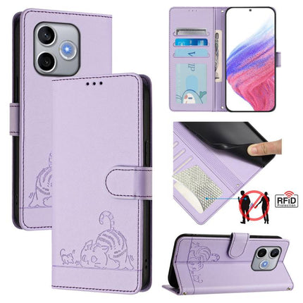 Cat Rat Embossed Pattern RFID Leather Phone Case with Lanyard, For Honor 600 Lite Global, For Honor Magic8 Pro Air 5G, For Honor X8d 4G, For Honor Magic8 Pro