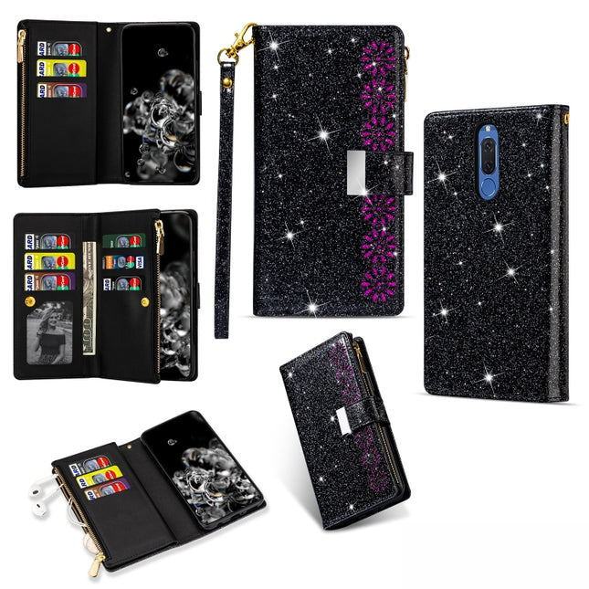 Multi-card Slots Starry Sky Laser Carving Glitter Zipper Horizontal Flip Leather Case with Holder & Wallet & Lanyard, For Huawei Mate 10 Lite, For Huawei Mate 10 Pro, For Huawei Mate 20, For Huawei Mate 20 lite