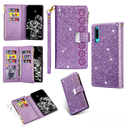 Multi-card Slots Starry Sky Laser Carving Glitter Zipper Horizontal Flip Leather Case with Holder & Wallet & Lanyard, For Huawei Mate 20 Pro, For Huawei P20 lite, For Huawei P20, For Huawei P30