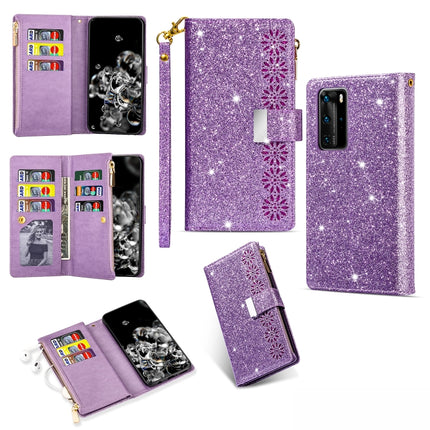 Multi-card Slots Starry Sky Laser Carving Glitter Zipper Horizontal Flip Leather Case with Holder & Wallet & Lanyard, For Huawei P30 lite, For Huawei P30 Pro, For Huawei P40 lite, For Huawei P40
