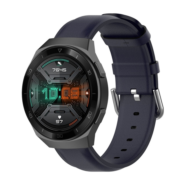 22mm Leather Strap with Round Tail Buckle, For Ticwatch Pro 2020, For Huawei Watch GT2E, For Samsung Galaxy Watch 3 45mm