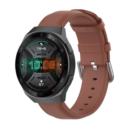 22mm Leather Strap with Round Tail Buckle, For Ticwatch Pro 2020, For Huawei Watch GT2E, For Samsung Galaxy Watch 3 45mm