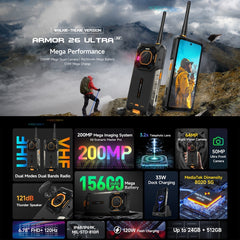 Ulefone Armor 26 Ultra Walkie-Talkie Version Rugged Phone, 6.78 inch Android 13 MediaTek Dimensity 8020 Octa Core, Network: 5G, NFC, 12GB+512GB Walkie-Talkie Version