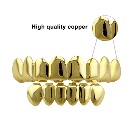 Hip Hop Accessories Gold Tooth Set Real Gold Plating Smooth Upper Eight Lower Six Denture Set