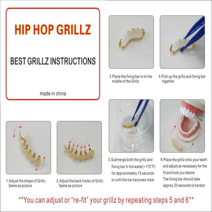 Hip Hop Accessories Gold Tooth Set Real Gold Plating Smooth Upper Eight Lower Six Denture Set