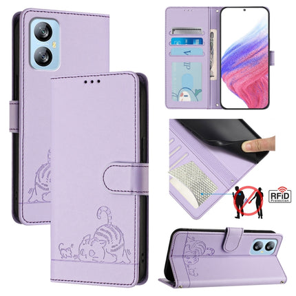 Cat Rat Embossed Pattern RFID Leather Phone Case with Lanyard, For Blackview Wave 6C, For Blackview Shark 8, For Blackview A53, For Blackview A52