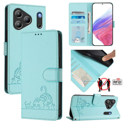 Cat Rat Embossed Pattern RFID Leather Phone Case with Lanyard, For Blackview Wave 7C, For Blackview Wave 10, For Blackview Shark 6, For Blackview Oscal Tiger 13