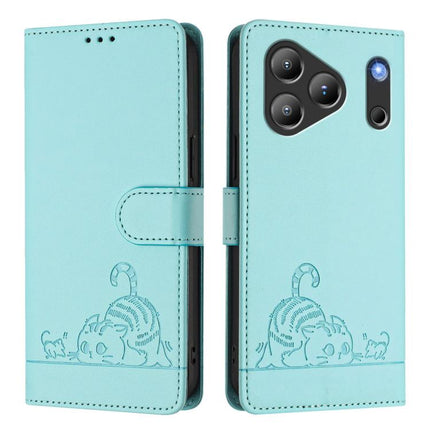 Cat Rat Embossed Pattern RFID Leather Phone Case with Lanyard, For Blackview Wave 7C, For Blackview Wave 10, For Blackview Shark 6, For Blackview Oscal Tiger 13