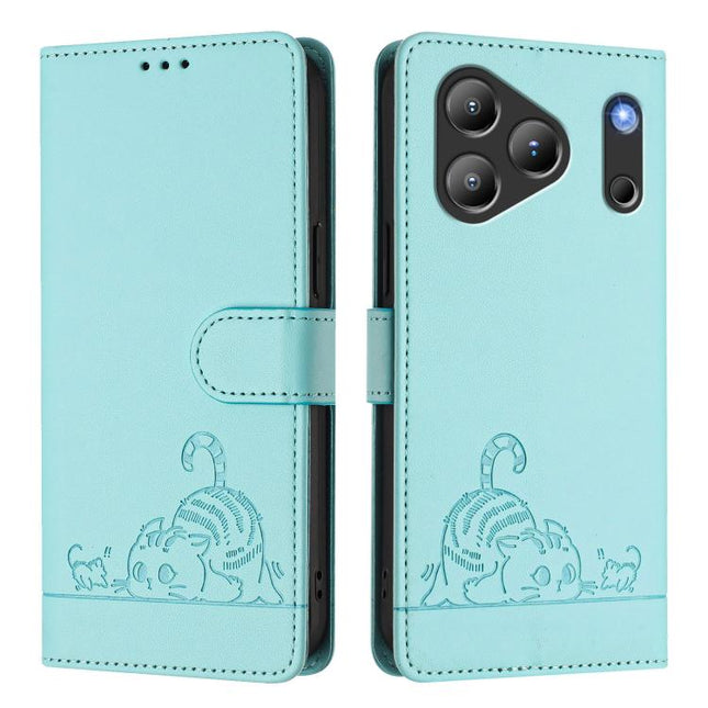 Cat Rat Embossed Pattern RFID Leather Phone Case with Lanyard, For Blackview Wave 7C, For Blackview Wave 10, For Blackview Shark 6, For Blackview Oscal Tiger 13