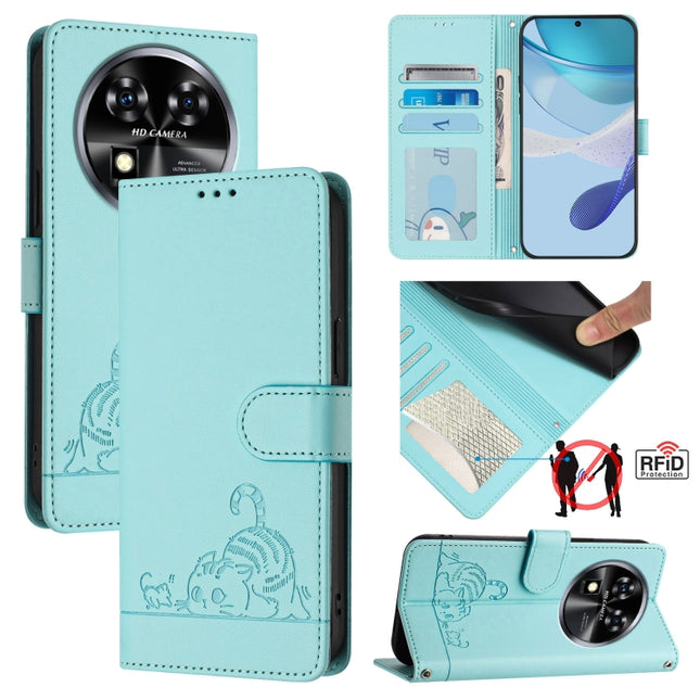 Cat Rat Embossed Pattern RFID Leather Phone Case with Lanyard, For Oukitel C37, For Oukitel C51, For Oukitel C38, For Oukitel C36 / C35
