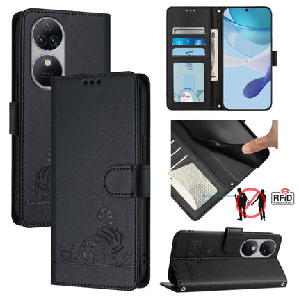 Cat Rat Embossed Pattern RFID Leather Phone Case with Lanyard, For Oukitel C37, For Oukitel C51, For Oukitel C38, For Oukitel C36 / C35