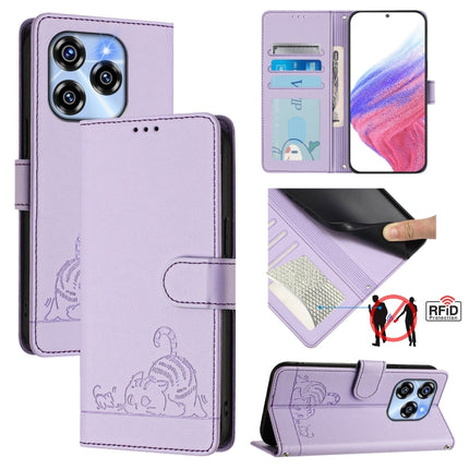 Cat Rat Embossed Pattern RFID Leather Phone Case with Lanyard, For Oukitel C59 / C59 Pro, For Oukitel C57s, For Oukitel C53, For Oukitel C50