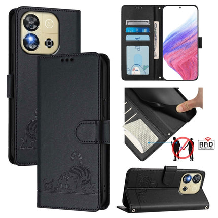 Cat Rat Embossed Pattern RFID Leather Phone Case with Lanyard, For Oukitel C59 / C59 Pro, For Oukitel C57s, For Oukitel C53, For Oukitel C50